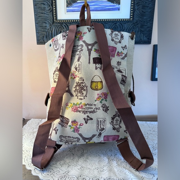 Paris Themed Beige and Brown Backpack - Picture 5 of 8